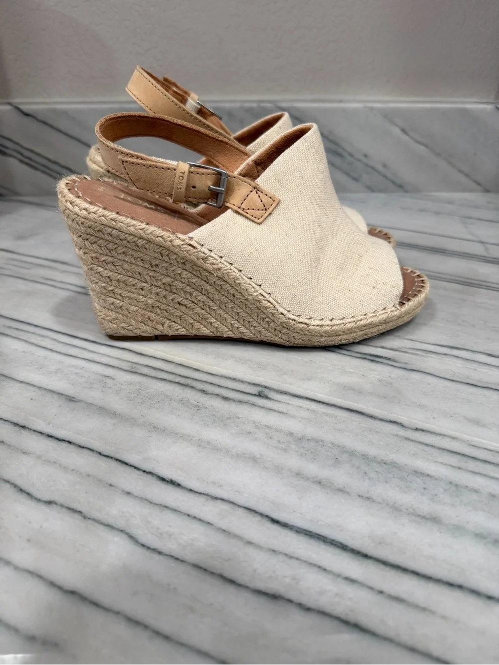 TOMS Cream Canvas Espadrille Wedge Slingback